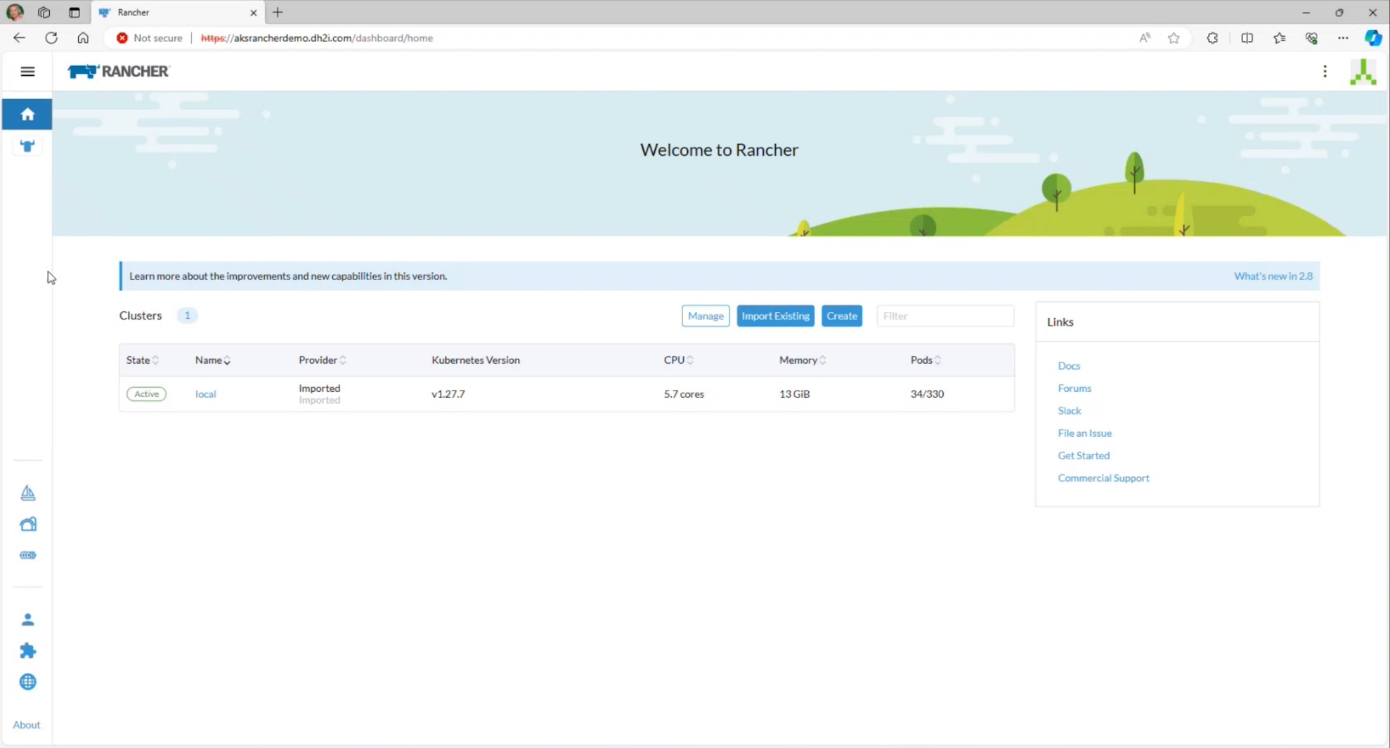 View the Rancher Prime Dashboard.